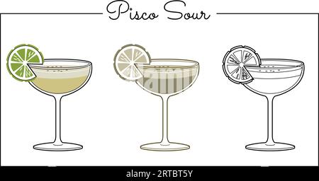 Illustrazione Pisco Sour della linea di bevande alcoliche vettoriali Illustrazione Vettoriale