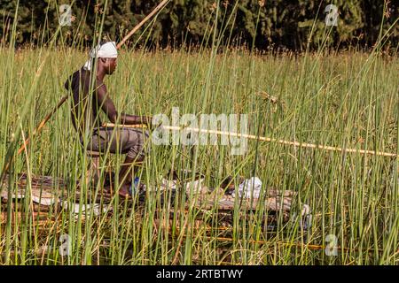 HAWASSA, ETIOPIA - 26 GENNAIO 2020: Pescatore al lago Awassa, Etiopia Foto Stock