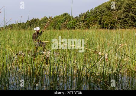 HAWASSA, ETIOPIA - 26 GENNAIO 2020: Pescatore al lago Awassa, Etiopia Foto Stock