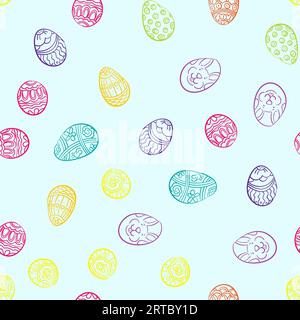 Uova di Pasqua senza cuciture. Uova di Pasqua decorative disegnate a mano con motivi diversi e colori diversi Illustrazione Vettoriale