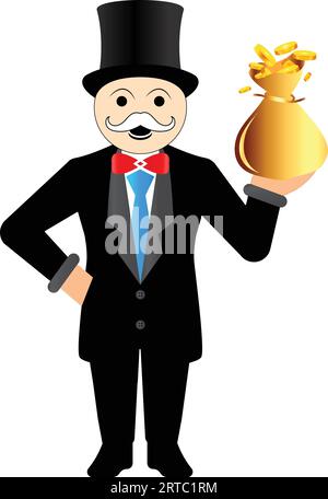 Rich Uncle Penny borsa Monopoly personaggio Vector Illustration Illustrazione Vettoriale