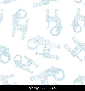 Motivo vettoriale senza cuciture con capra Yule o capra natalizia, decorazione tradizionale natalizia scandinava e nordeuropea disegnata a mano in azzurro Illustrazione Vettoriale
