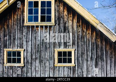 Nesbru, Norvegia, Cabin Door in legno, finestre Foto Stock