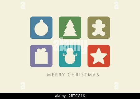 Cartolina di Natale con scritta Merry Christmas e decorazioni colorate Illustrazione Vettoriale