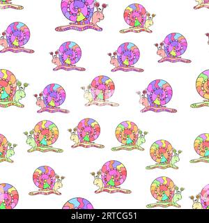 Motivo vettoriale senza cuciture con lumache decorative su sfondo bianco Illustrazione Vettoriale