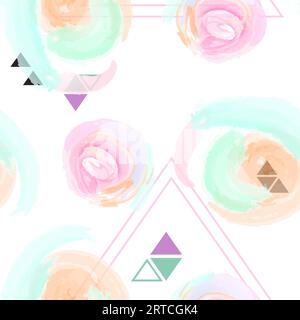 Pattern vettoriale senza interruzioni con macchie ad acquerello e triangoli su sfondo bianco Illustrazione Vettoriale