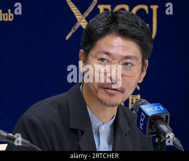 Tokyo, Giappone. 12 settembre 2023. L'attore Hitoshi Omikai parla durante una conferenza stampa a Tokyo, in Giappone, il 12 settembre 2023. Il suo film è stato selezionato per competere per il Leone d'argento al 80° Festival Internazionale d'Arte cinematografica di Venezia 'il male non esiste'. Foto di Keizo Mori/UPI Credit: UPI/Alamy Live News Foto Stock