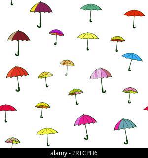 Sfondo senza interruzioni di ombrelli multicolore, felice concetto di pioggia Illustrazione Vettoriale