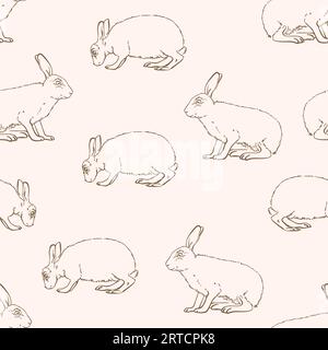 Motivo vettoriale senza cuciture con conigli disegnati a mano Illustrazione Vettoriale