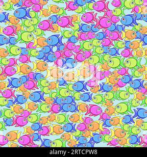 Motivo vettoriale senza cuciture con colorato doodle di pesce Illustrazione Vettoriale