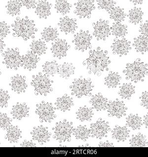 Motivo vettoriale senza cuciture con fiori stilizzati disegnati a mano monocromatici su sfondo bianco, tema per la moda estiva Illustrazione Vettoriale
