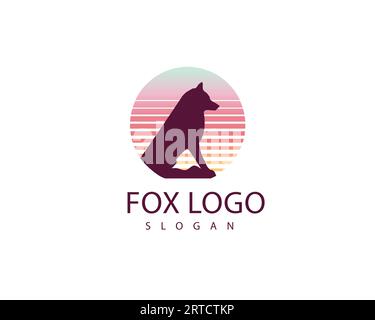 Design con logo cane. Modello vettore logo PET. Logo PET. Sun Set Shadow Fox Logo Vector e modificabile Illustrazione Vettoriale