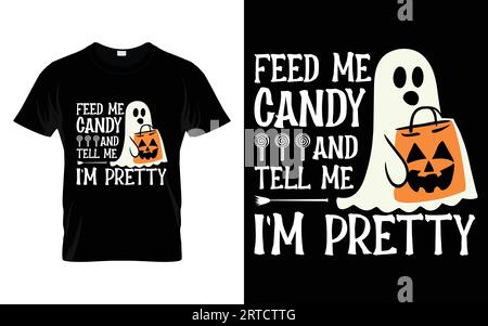 Fattami le caramelle Dimmi che sono divertente modello vettoriale di maglietta Halloween Pumpkin Costume Illustrazione Vettoriale