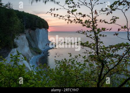 Wissower Klinken, scogliere di gesso, Sunrise, Ruegen Island, Sassnitz, Meclemburgo-Pomerania occidentale, Germania Foto Stock