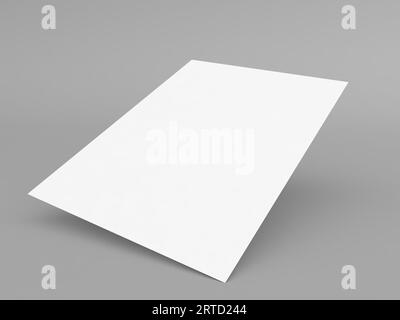 Un foglio di carta A4 curva su sfondo grigio. illustrazione del rendering 3d. Foto Stock