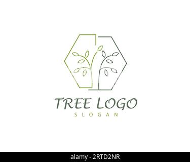 Disegno illustrativo dell'icona vettoriale del modello di logo ad albero. Icona vettore modello logo natura. Logo line Tree per il vettore Community o Organizzazione e modificabile Illustrazione Vettoriale