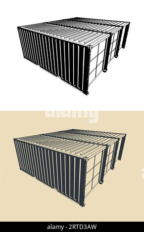 Illustrazioni vettoriali stilizzate della casa container modulare Illustrazione Vettoriale