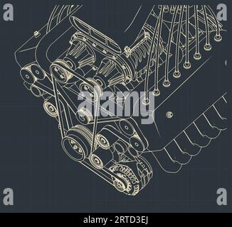 Illustrazione vettoriale stilizzata del progetto del potente motore a V turbocompresso Illustrazione Vettoriale