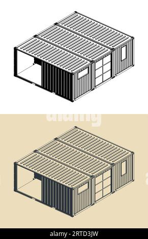 Illustrazioni vettoriali stilizzate della casa container modulare Illustrazione Vettoriale