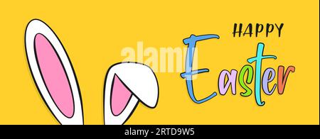 Felice Pasqua scritta colorata con orecchie di coniglio. Concetto di banner Illustrazione Vettoriale