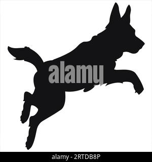 Silhouette Dog Jump semplice design piatto vettoriale Illustrazione Vettoriale