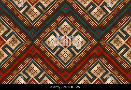 Motivo in maglia messicana peruviana azteca, ornamento etnico. Sfondo vettoriale senza cuciture con texture a maglia, ispirato alla cultura indigena del Messico e del perù. Forme geometriche arte decorativa tessile Illustrazione Vettoriale