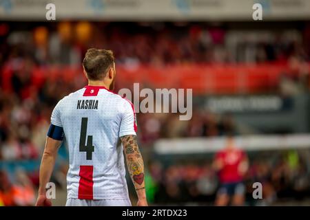 Oslo, Norvegia, 12 settembre 2023. Guram Kashia nella partita di qualificazione di Euro 2024 tra Norvegia e Georgia allo Stadio Ullevål di Oslo. Crediti: Frode Arnesen/Alamy Live News Foto Stock