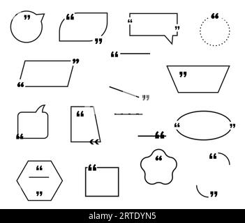 Citare le icone del vettore di bolla o riquadro con virgolette, bollature vocali, bordi quadrati, rettangolari e parentesi quadre. Casella di quotazione, messaggio di chat, commento, etichetta nota o memo, casella di testo delle informazioni o feedback del blog Illustrazione Vettoriale