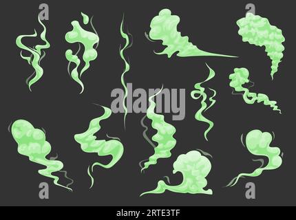 Cattivo odore di verde cartone animato, nuvole di fumo puzzolente e vapore  tossico. Vector puzza o puzza, tracce di fumo, respirazione disgustosa,  freccetta, rovinato cibo putrefazione od Immagine e Vettoriale - Alamy