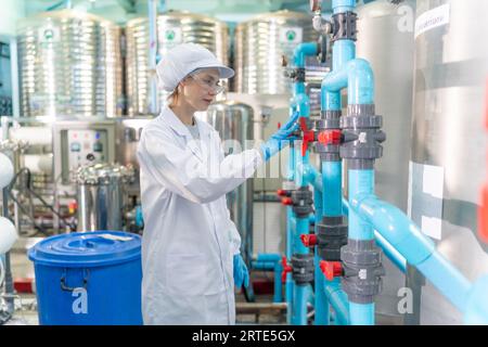 Specialista in flaconi di controllo in fabbrica e sistemi ad osmosi inversa per impianti di potatura dell'acqua. Foto Stock