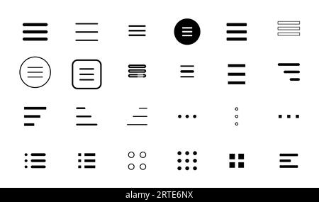 Icone del menu hamburger per applicazioni Web e mobili, pulsanti vettoriali per la navigazione dell'interfaccia utente del sito Web. Menu dell'applicazione hamburger o hamburger line per la casa o l'elenco a discesa e il cassetto delle applicazioni o più barre dei menu nell'app mobile Illustrazione Vettoriale