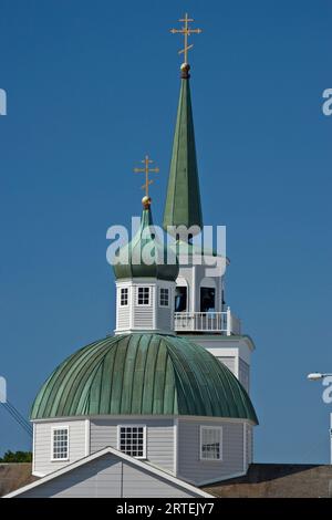 Campanile di St Michael's Cathedral a Sitka, Alaska, USA; Sitka, Alaska, Stati Uniti d'America Foto Stock