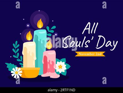 All Souls Day Vector Illustration per commemorare tutti i credenti deceduti nella religione cristiana con Candles in Flat Cartoon background Design Illustrazione Vettoriale