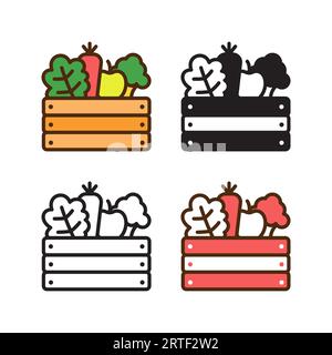 icona di frutta e verdura in 4 stili: piatto, glifo, contorno, duotone Illustrazione Vettoriale