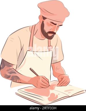 Un artista maschio che disegna un disegno a matita. Illustrazione Vettoriale