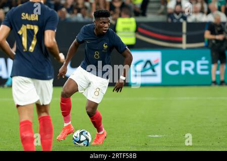 Dortmund, Allemagne. 12 settembre 2023. La francese Aurelien Tchouameni durante la partita di calcio amichevole internazionale tra Germania e Francia il 12 settembre 2023 al Signal Iduna Park di Dortmund, Germania - foto Jean Catuffe/DPPI credito: DPPI Media/Alamy Live News Foto Stock