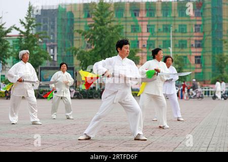 Contea di Luannan - 19 maggio 2019: Chinese Knife Show in Square, Contea di Luannan, provincia di Hebei, Cina Foto Stock