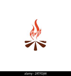 Vector con logo Bonfire. Logo Fire Simple. Design con logo Campfire, vettoriale di falò, fiamma di legno all'aperto Adventure Camp Illustrazione Vettoriale