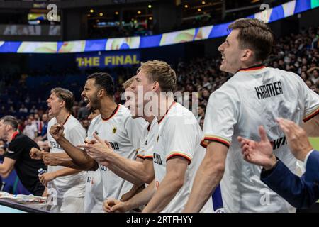 Manila, Filippine. 10 settembre 2023. La Germania è stata vista in azione durante le finali della Coppa del mondo di pallacanestro FIBA 2023 tra Serbia e Germania al Mall of Asia Arena-Manila. Punteggio finale: Germania 83:77 Serbia. Credito: SOPA Images Limited/Alamy Live News Foto Stock