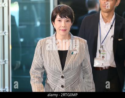 Tokyo, Giappone. 13 settembre 2023. Il ministro della sicurezza economica giapponese Sanae Takaichi entra nella residenza ufficiale del primo ministro a Tokyo mercoledì 13 settembre 2023. Il primo ministro Fumio Kishida ha rimescolato i suoi membri del gabinetto. (Foto di Yoshio Tsunoda/AFLO) Foto Stock