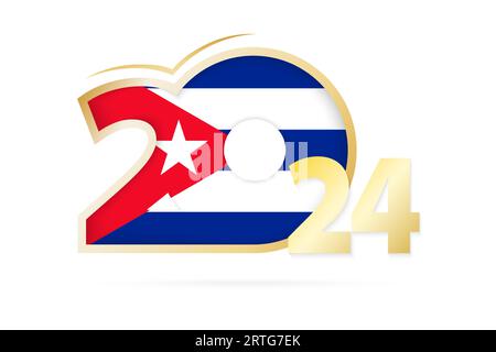 Anno 2024 con bandiera Cuba. Illustrazione vettoriale. Illustrazione Vettoriale