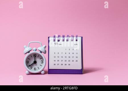 Novembre 2023 Calendario mensile desktop per novembre 2023 su sfondo rosa Foto Stock