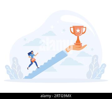 Concetto di costruire business per il successo, sviluppo autonomo per raggiungere il successo, illustrazione moderna a vettore piatto Illustrazione Vettoriale
