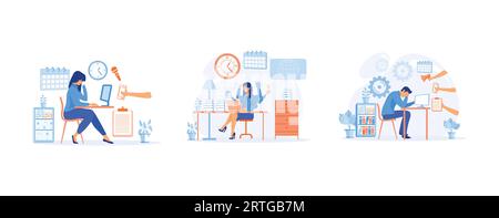 Concetto di multitasking e gestione del tempo. impostare l'illustrazione moderna a vettore piatto Illustrazione Vettoriale