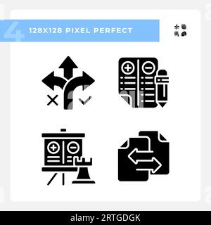 Set di icone di confronto nero stile glifo pixel Perfect Illustrazione Vettoriale