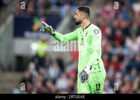 Oslo, Norvegia. 12 settembre 2023. Il portiere Giorgi Mamardashvili (12) della Georgia visto durante la partita di qualificazione a UEFA Euro 2024 tra Norvegia e Georgia all'Ullevaal Stadion di Oslo. (Foto: Gonzales Photo/Alamy Live News Foto Stock