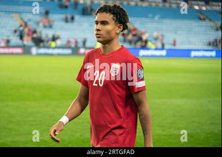 Oslo, Norvegia. 12 settembre 2023. Antonio Nusa (20) della Norvegia visto durante la partita di qualificazione a UEFA Euro 2024 tra Norvegia e Georgia all'Ullevaal Stadion di Oslo. (Foto: Gonzales Photo/Alamy Live News Foto Stock