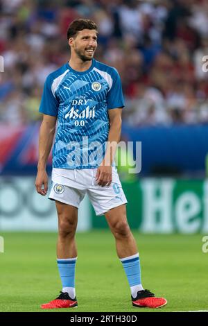 Atene, Grecia - 16 agosto 2023: Giocatore del Manchester City Ruben Dias in azione durante la finale di Supercoppa UEFA tra Manchester City e Sevi Foto Stock