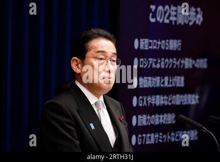 Tokyo, Giappone. 13 settembre 2023. Il primo ministro giapponese Fumio Kishida partecipa a una conferenza stampa dopo il rimpasto del suo gabinetto nel suo ufficio a Tokyo, in Giappone, il 13 settembre 2023. (Immagine di credito: © POOL via ZUMA Press Wire) SOLO USO EDITORIALE! Non per USO commerciale! Foto Stock