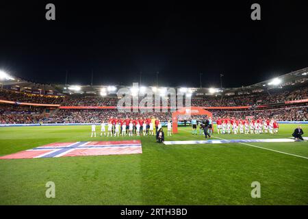 Oslo, Norvegia. 12 settembre 2023. Oslo, Norvegia, 12 settembre 2023: Prima della partita di qualificazione a UEFA EURO 2024 tra Norvegia e Georgia allo stadio Ullevaal di Oslo, Norvegia. (Ane Frosaker/SPP) credito: SPP Sport Press Photo. /Alamy Live News Foto Stock